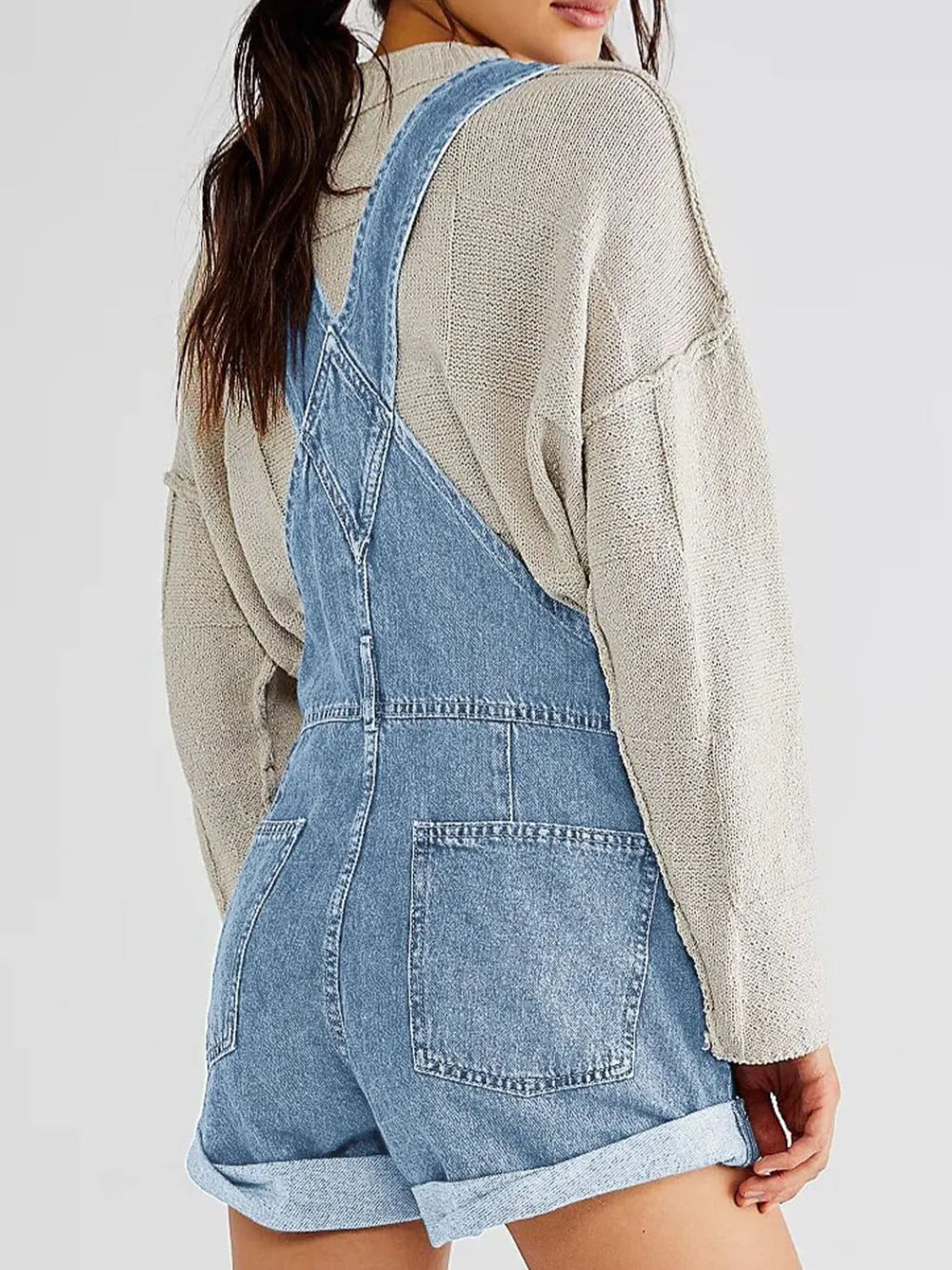 Pocketed Square Neck Wide Strap Denim Overalls - Lilixa.store
