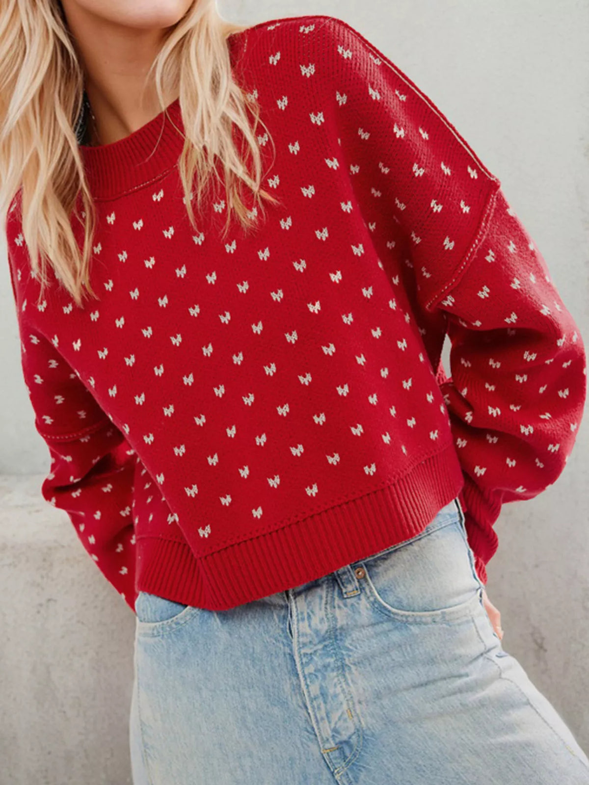 Ribbed Trim Dropped Shoulder Sweater