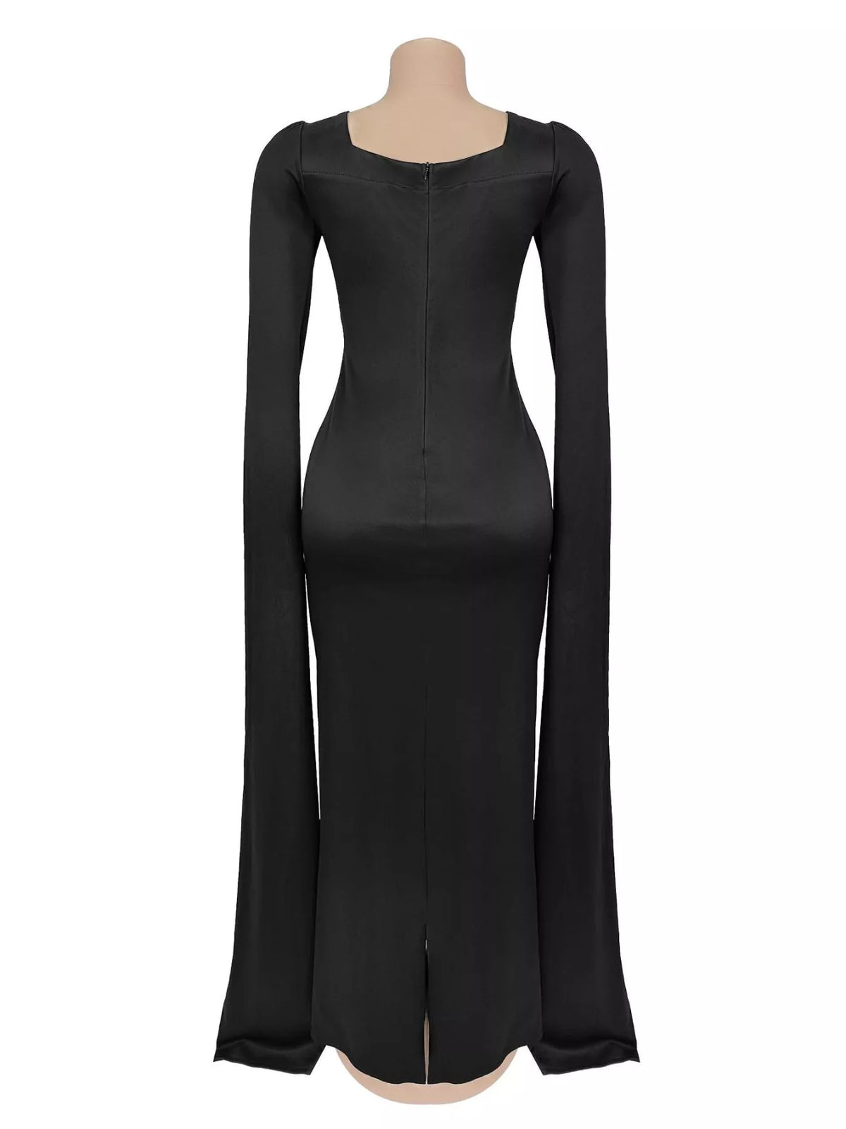Rhinestone Square Neck Slit Sleeve Maxi Dress - Lilixa.store