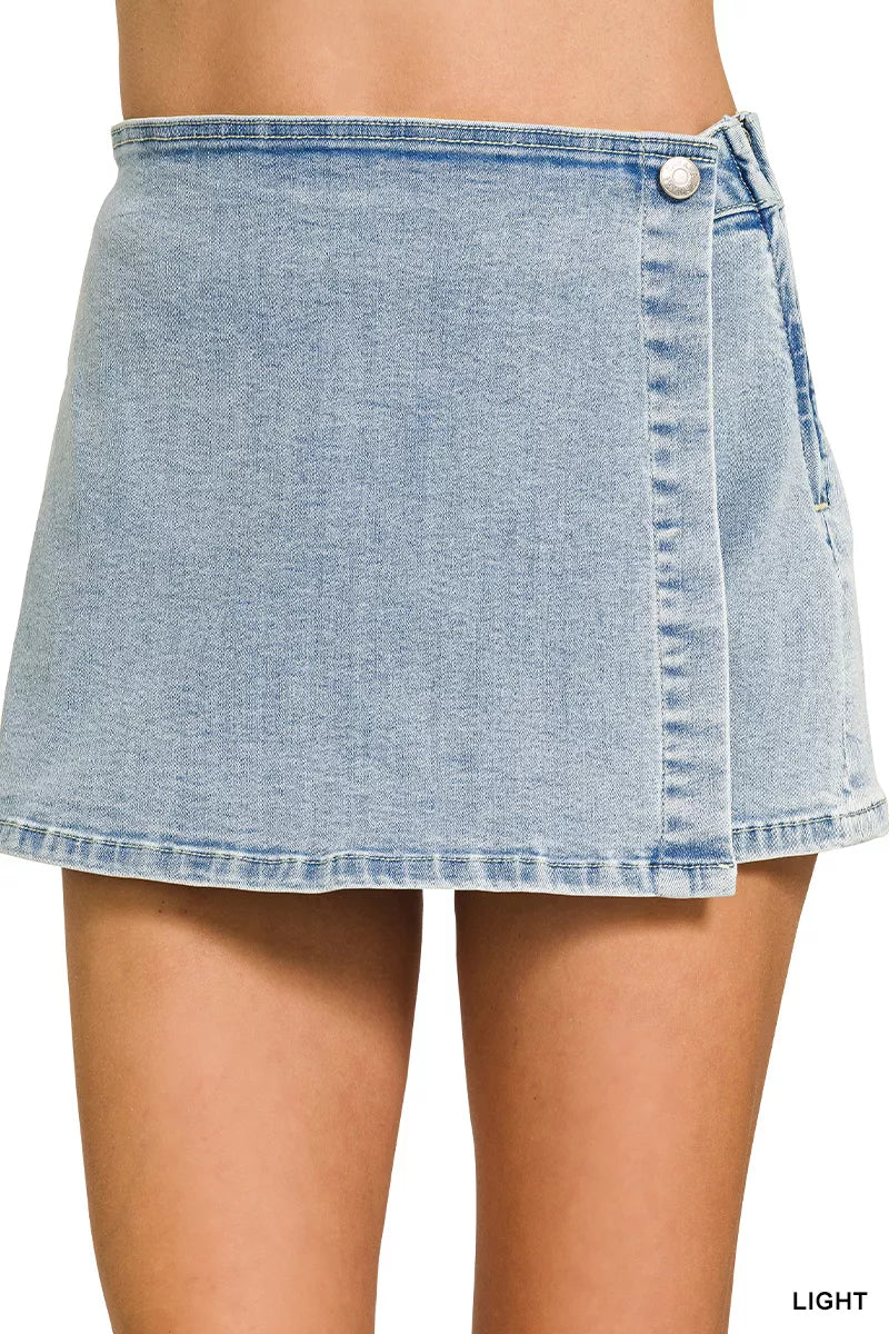 Zenana Wrap Front Denim Skort - Lilixa.store