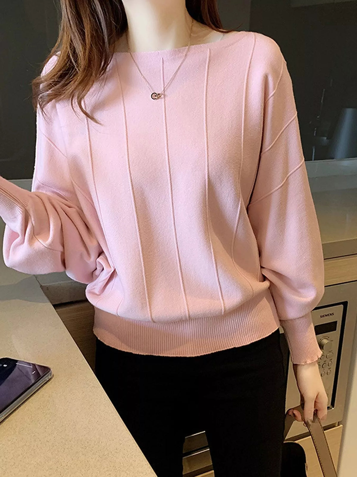 Ribbed Hem Batwing Sleeve Knit Top - Lilixa.store