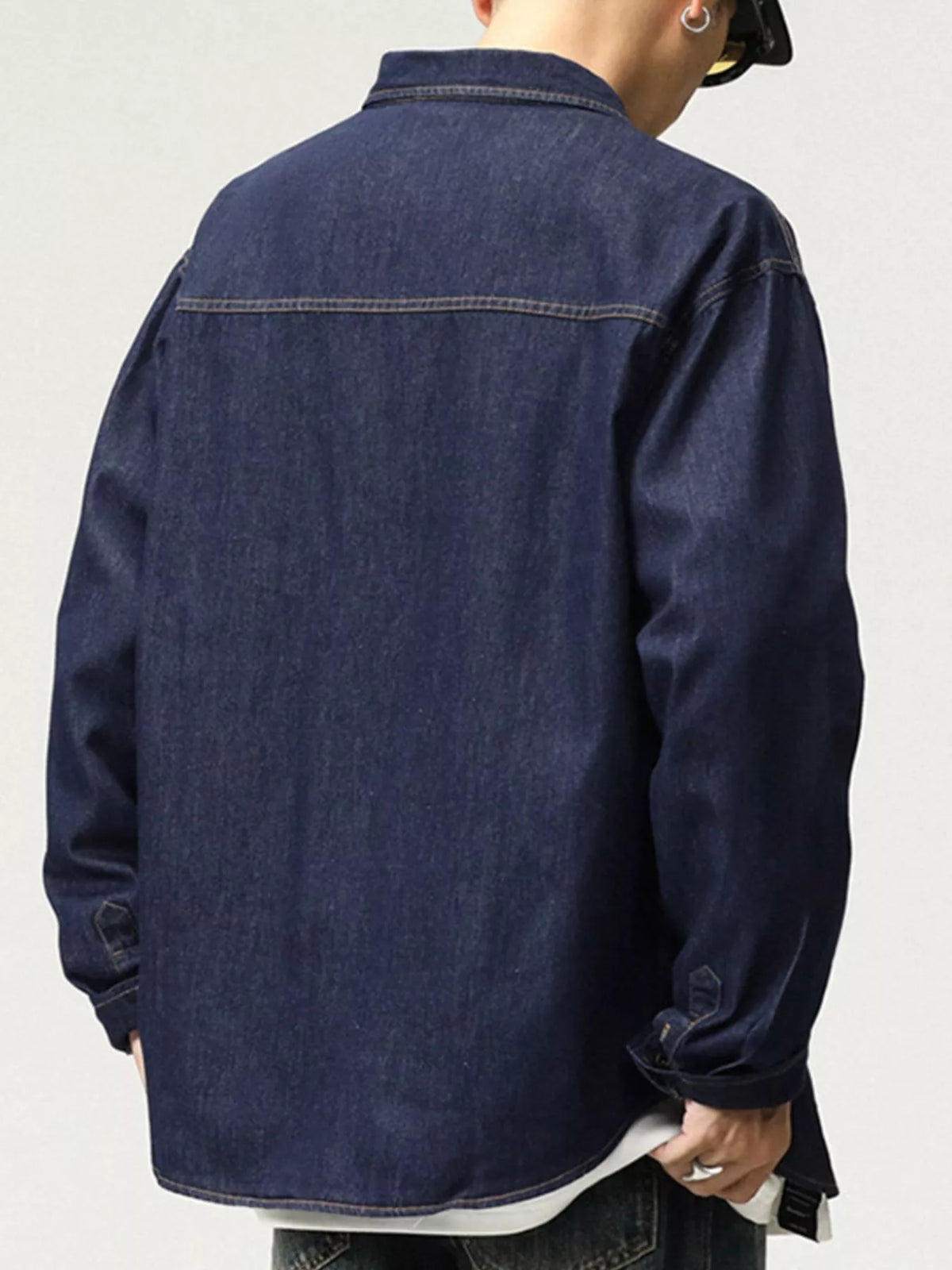 Men's Plus Size Button Up Long Sleeve Denim Shirt - Lilixa.store