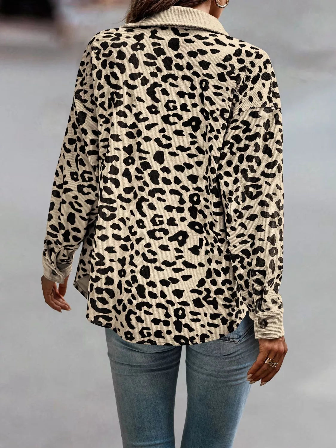 Full Size Leopard Print Button-Down Jacket Plus Size, view 2