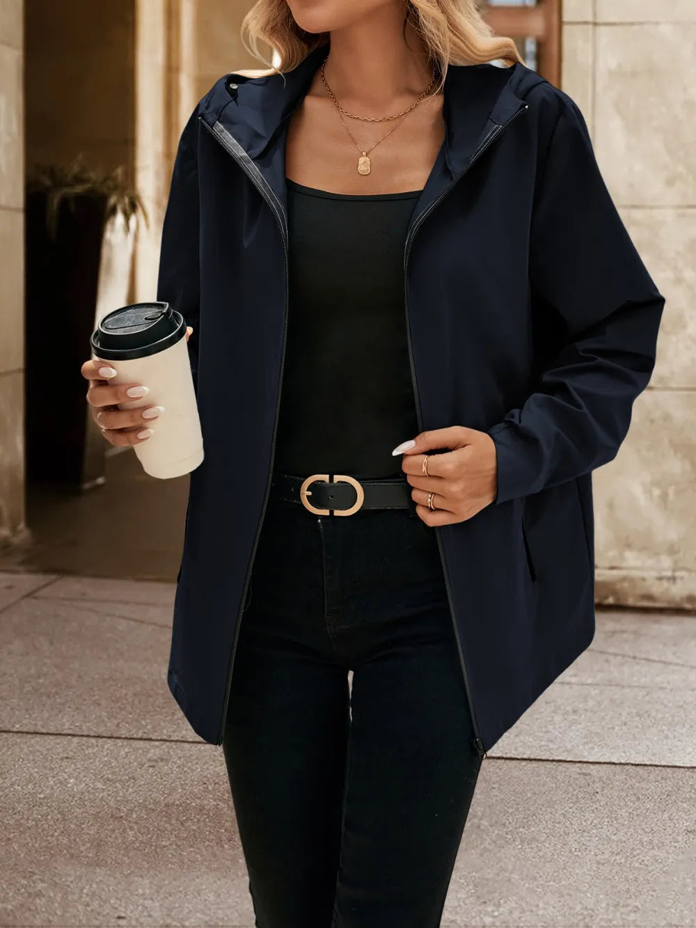 Ivy Lane Pocketed Zip Up Hooded Jacket, view 8
