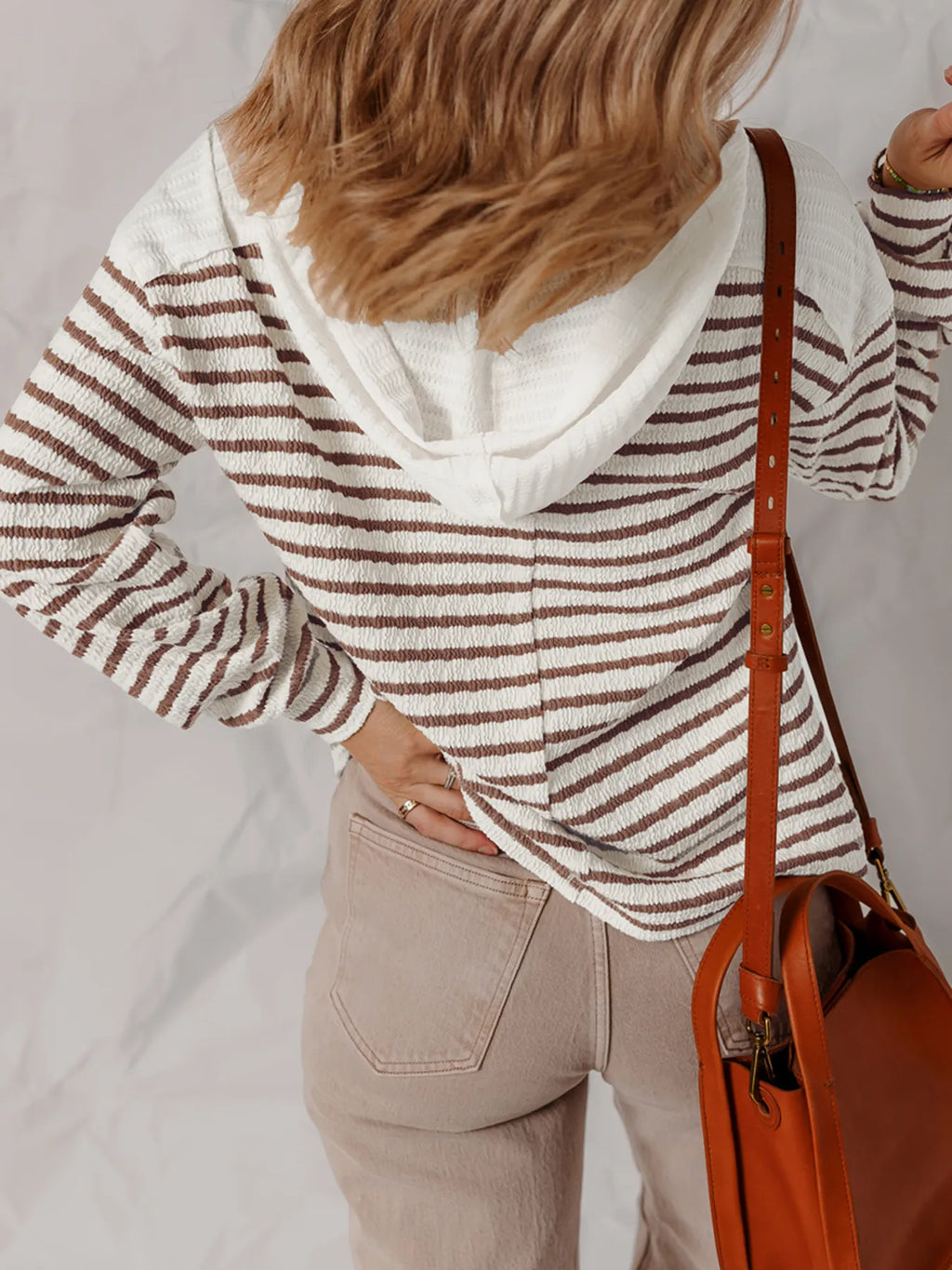Striped V-Neck Long Sleeve Knit Hoodie - Lilixa.store