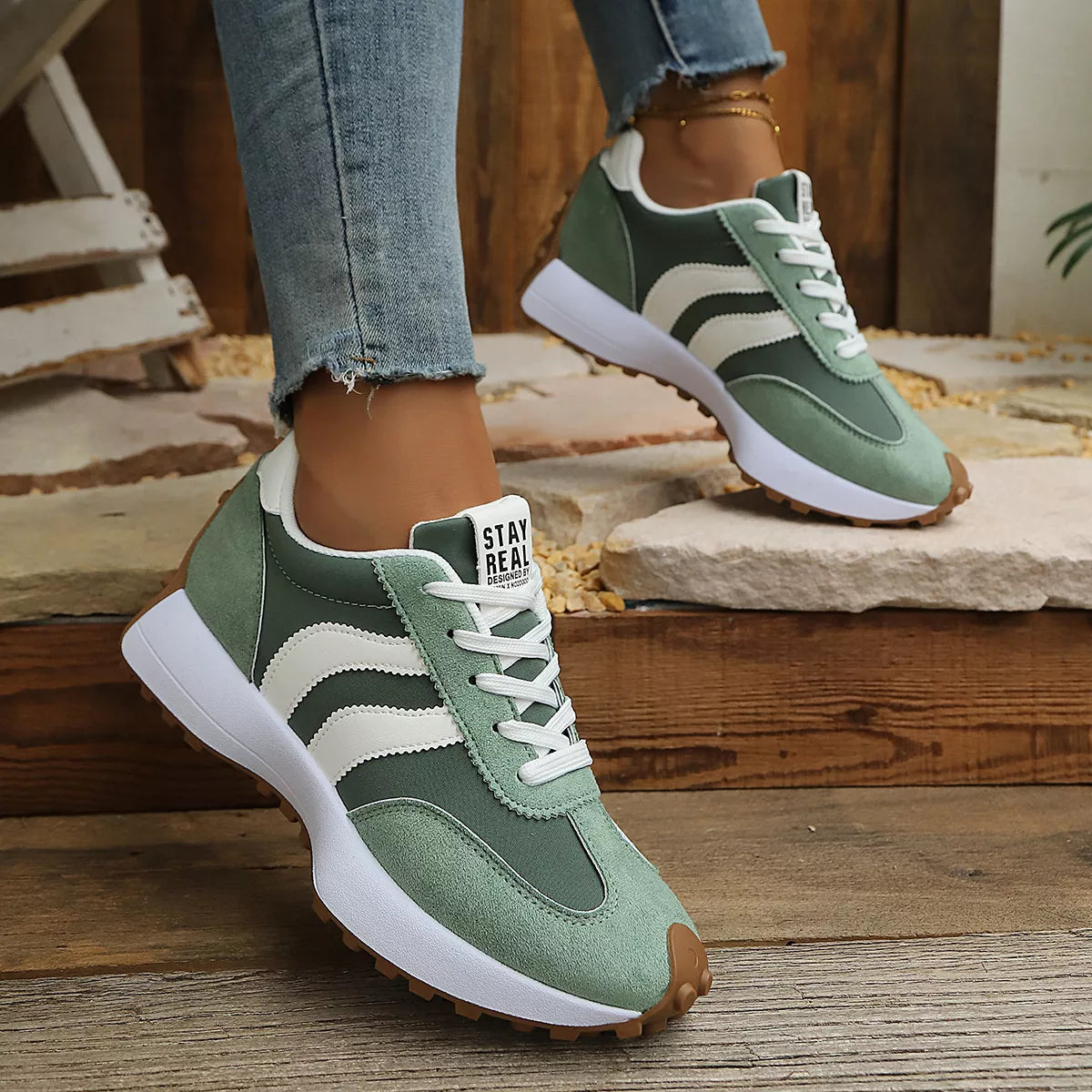 Round Toe Lace Up Sneakers