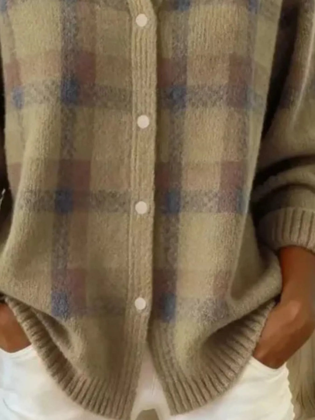Full Size Plaid Button-Down Knit Cardigan Plus Size - Lilixa.store