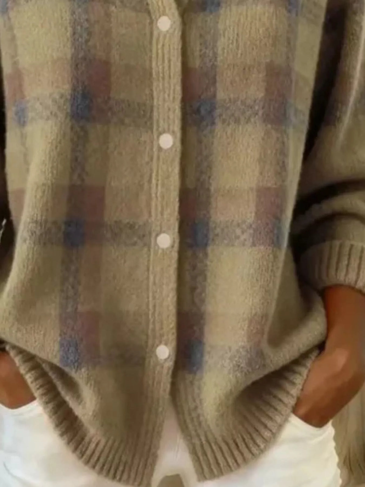 Full Size Plaid Button-Down Knit Cardigan Plus Size - Lilixa.store