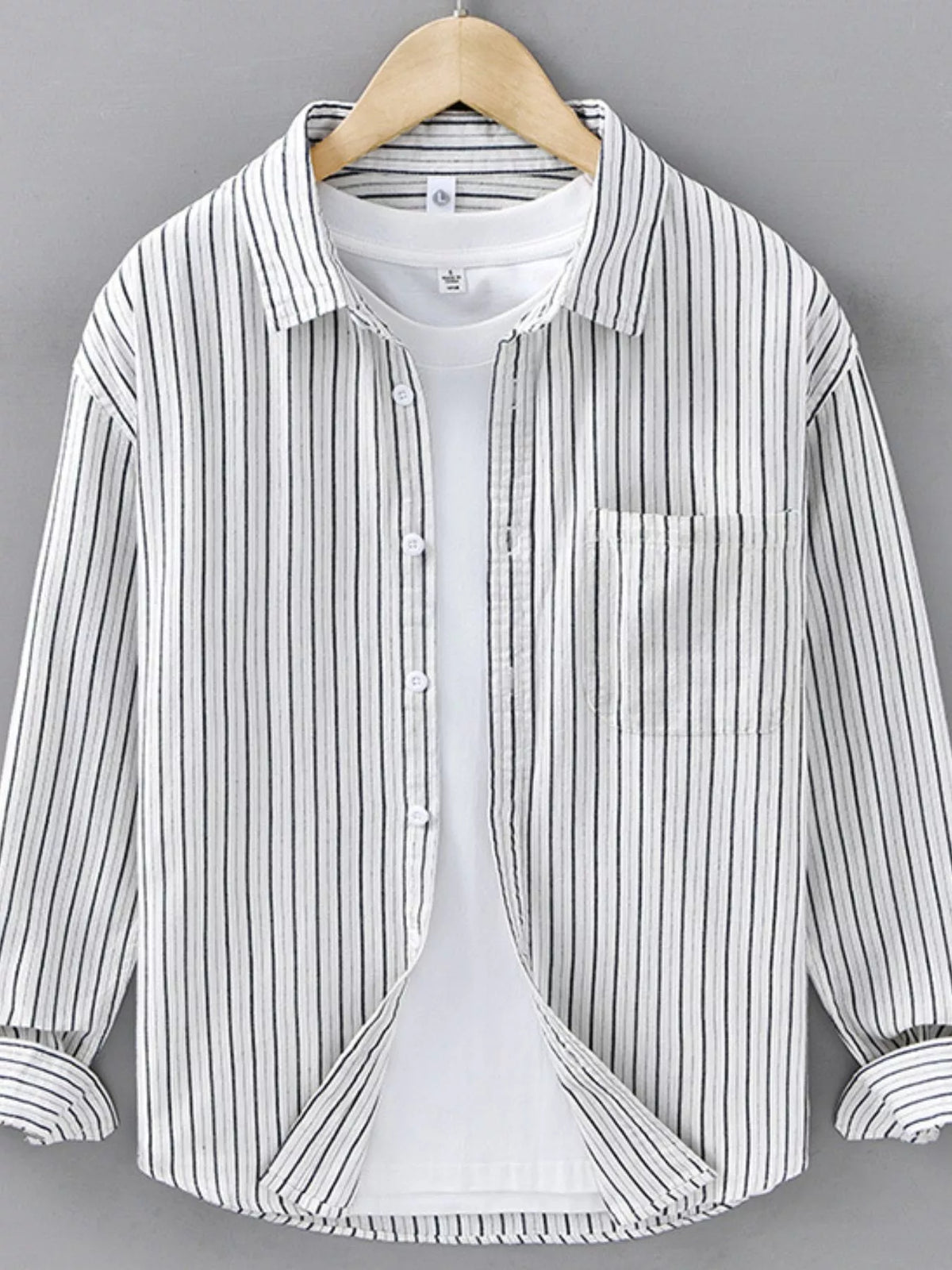 Men's Plus Size Casual Striped Long-Sleeve Button-Down Shirt - Lilixa.store