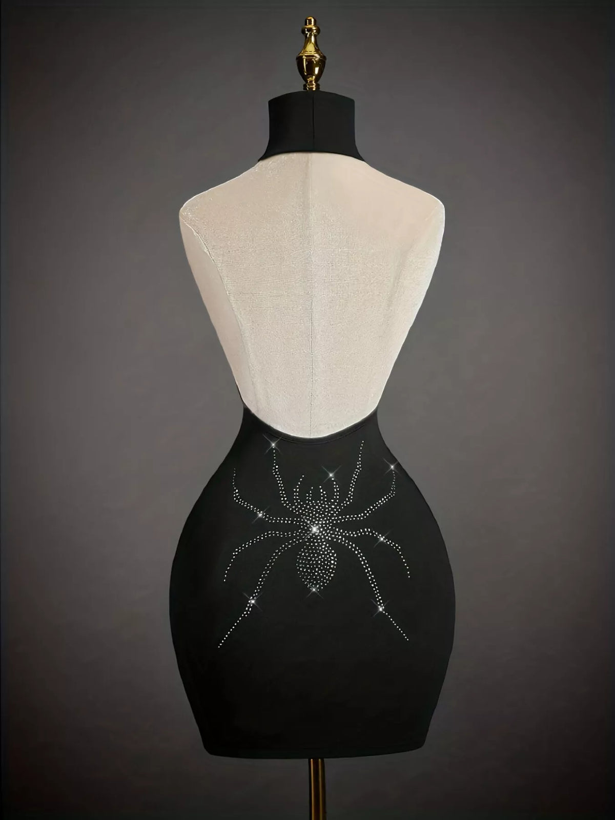 Rhinestone Spider Halter Neck Bodycon Dress - Lilixa.store