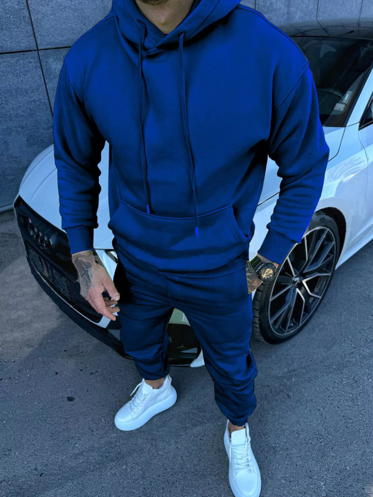 Men's Full Size Kangaroo Pocket Hoodie and Pants Set Plus Size