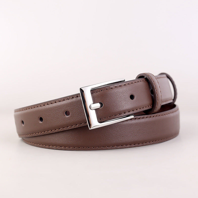 Classic Leather Skinny Belt with Silver Buckle - Lilixa.store