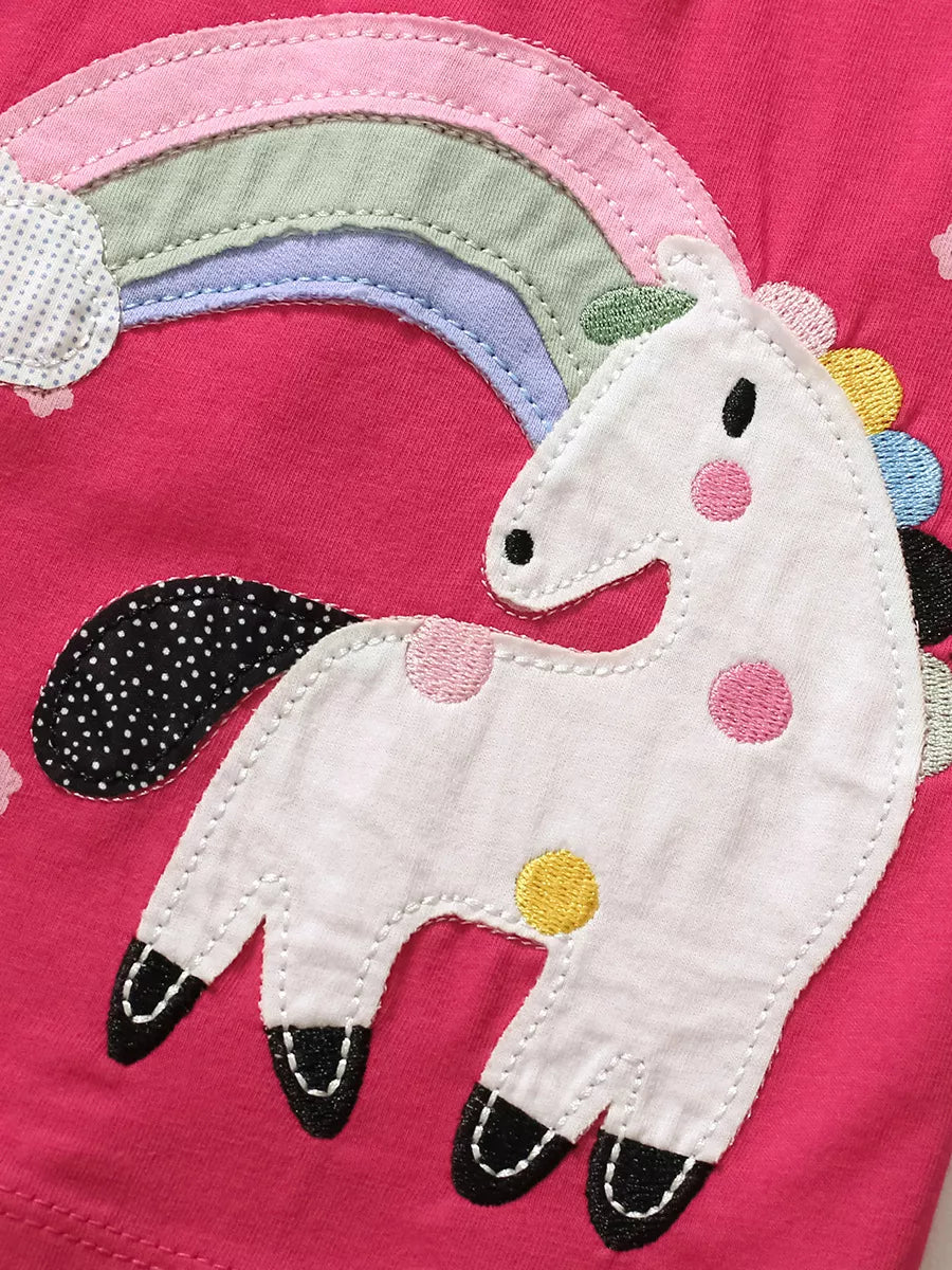 Children's Unicorn Polka Dot Round Neck Dress - Lilixa.store