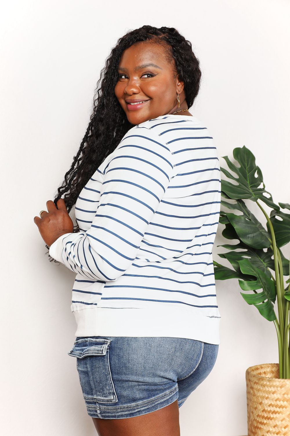 Double Take Striped Long Sleeve Round Neck Top, view 9