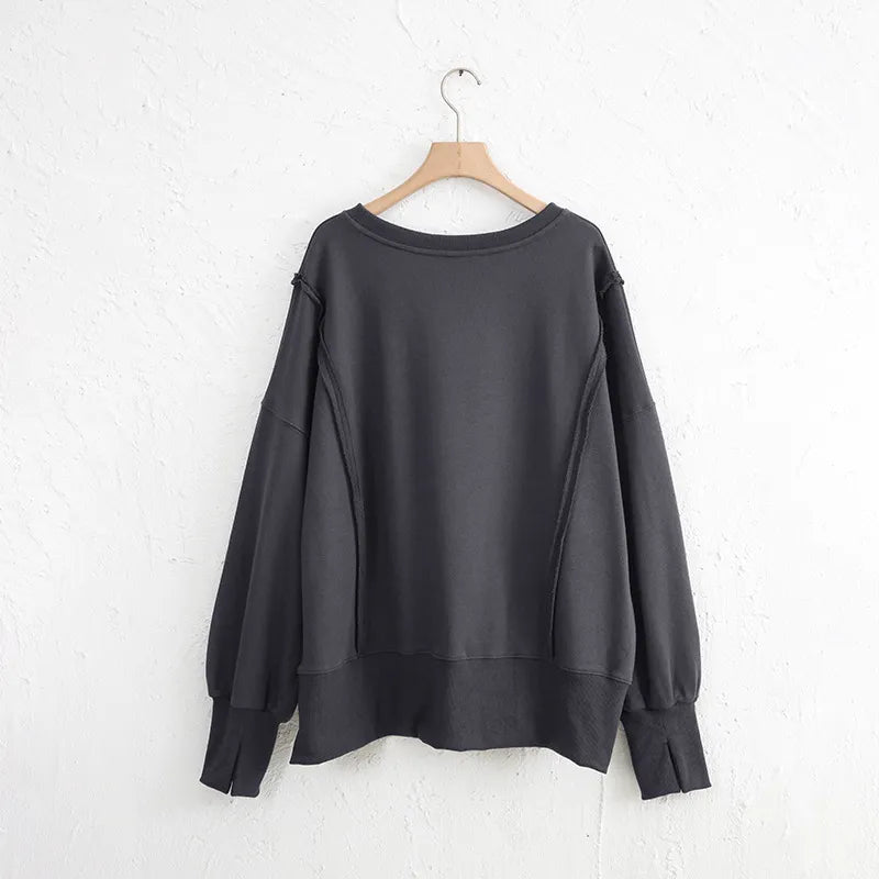 Exposed Seam High-Low Long Sleeve Sweatshirt - Lilixa.store