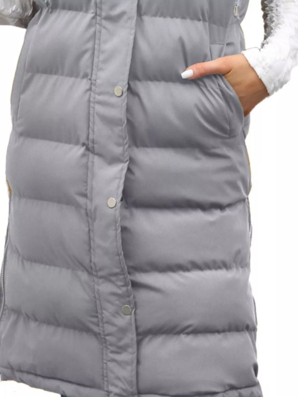 Full Size Snap Down Hooded Padded Longline Vest Coat Plus Size - Lilixa.store