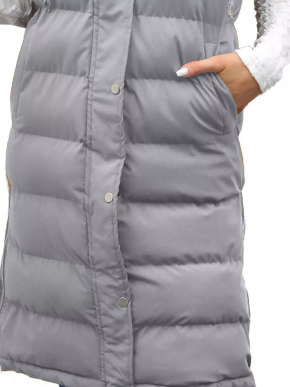 Full Size Snap Down Hooded Padded Longline Vest Coat Plus Size - Lilixa.store