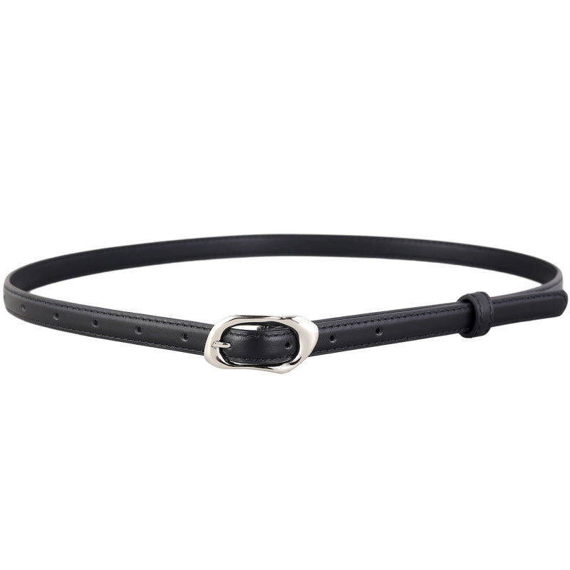 Silver Buckle Skinny Belt - Lilixa.store