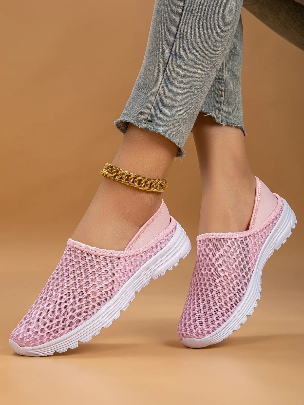Breathable Mesh Slip-Ons in Pink