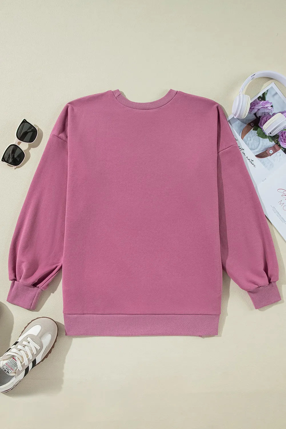 High-Low Round Neck Long Sleeve Sweatshirt - Lilixa.store