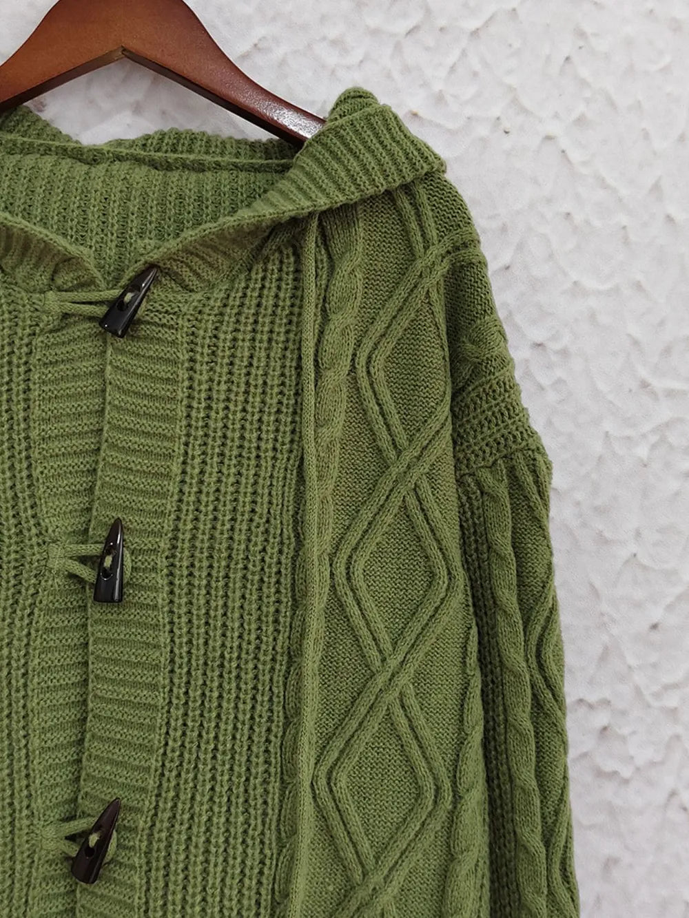 Cable-Knit Long Sleeve Hooded Cardigan - Lilixa.store