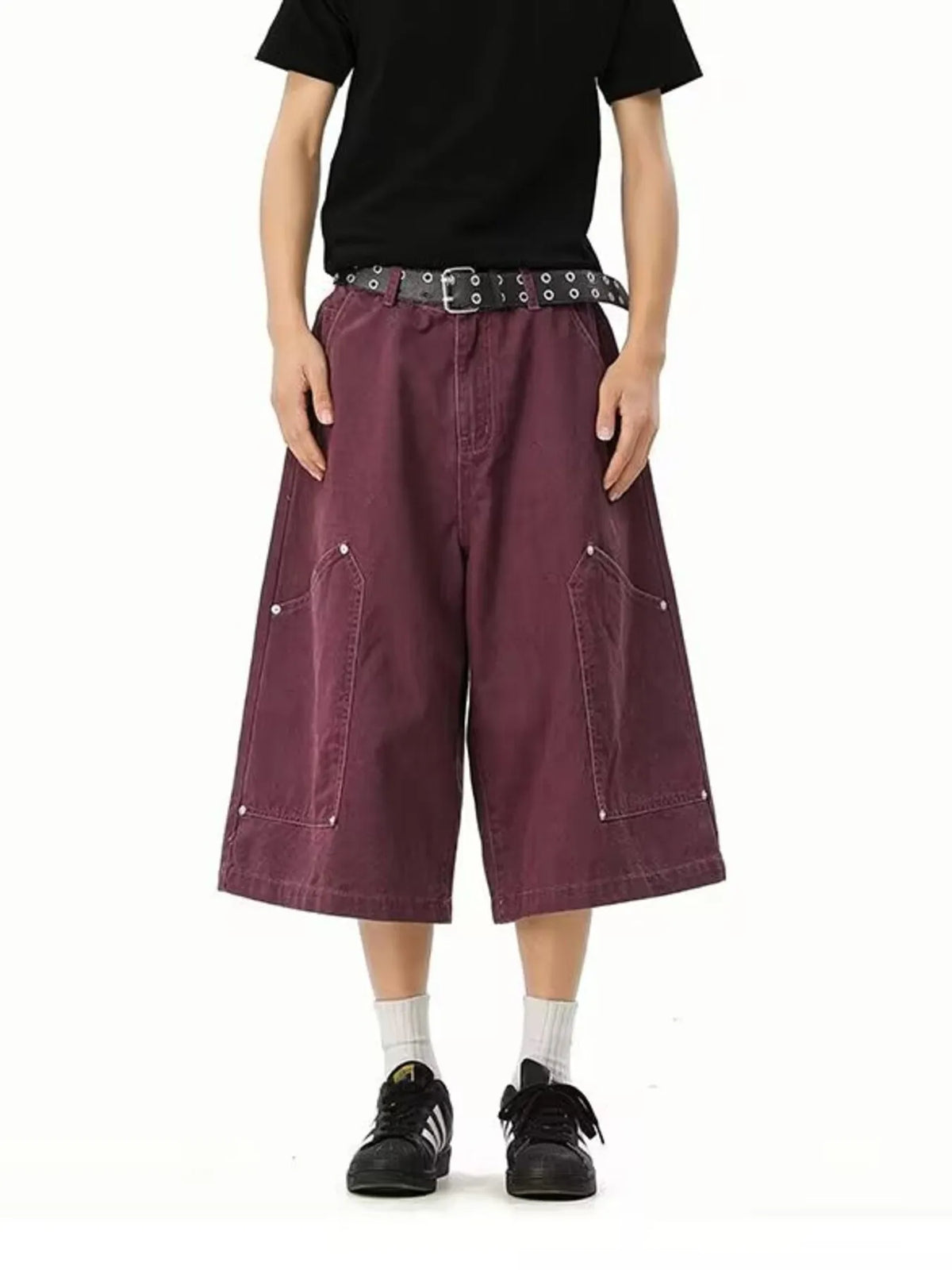 Men's Full Size Wide Leg Cropped Shorts Plus Size in Purple