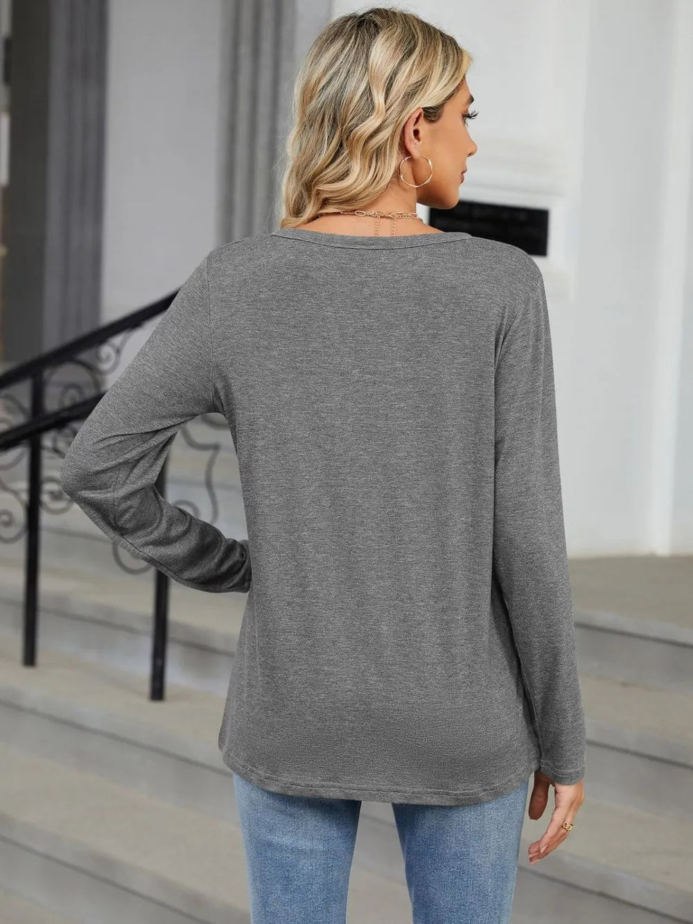 Notched Long Sleeve T-Shirt - Lilixa.store