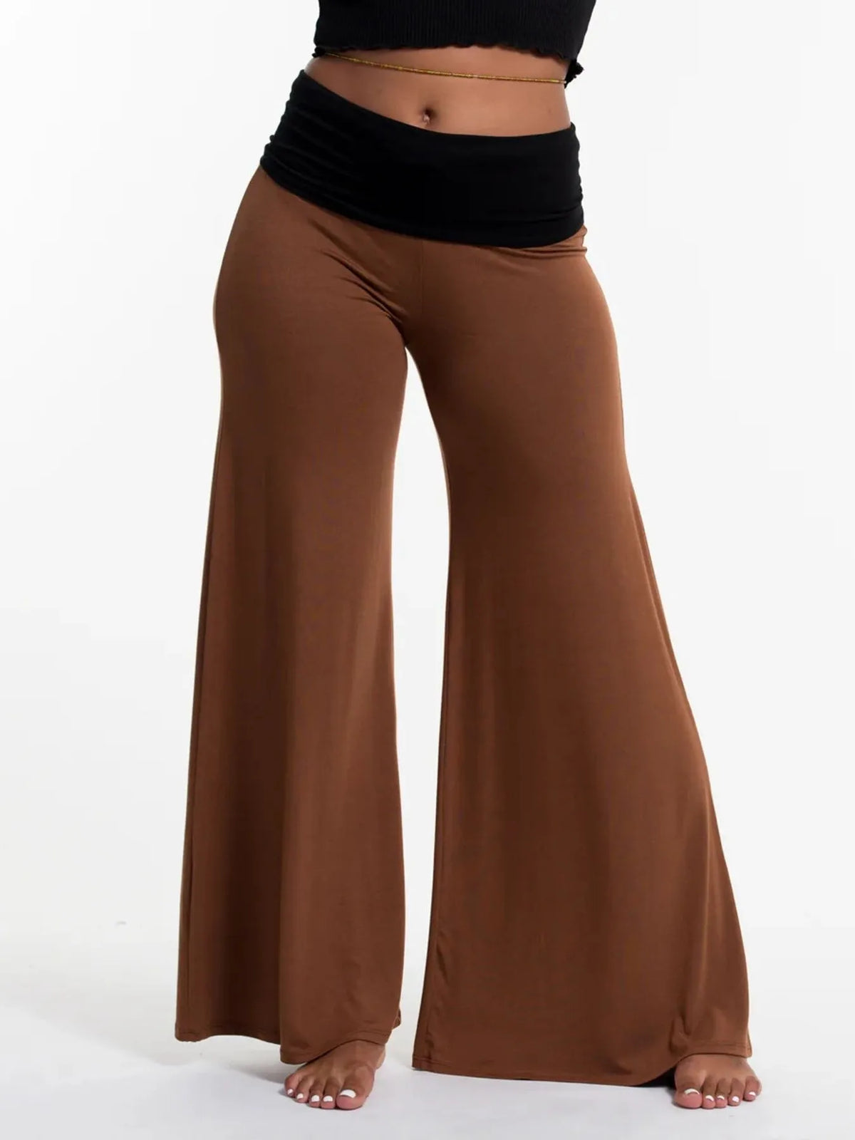 High Waisted Wide Leg Yoga Pants with Contrast Waistband - Lilixa.store