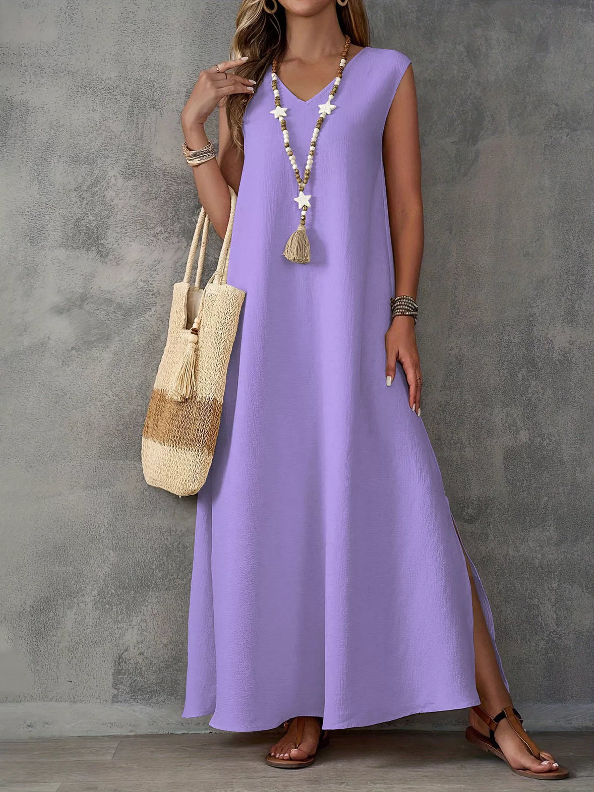 Sleeveless V-Neck Side-Slit Maxi Dress - Lilixa.store