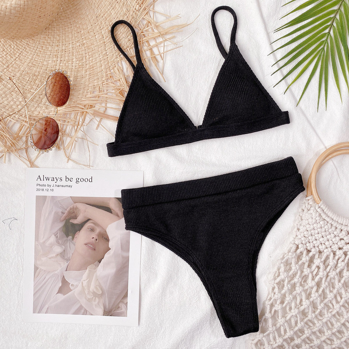 Spaghetti Strap Ribbed Bikini Set - Lilixa.store