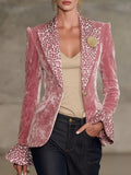 Velvet Leopard Lapel Collar One Button Blazer - Lilixa.store