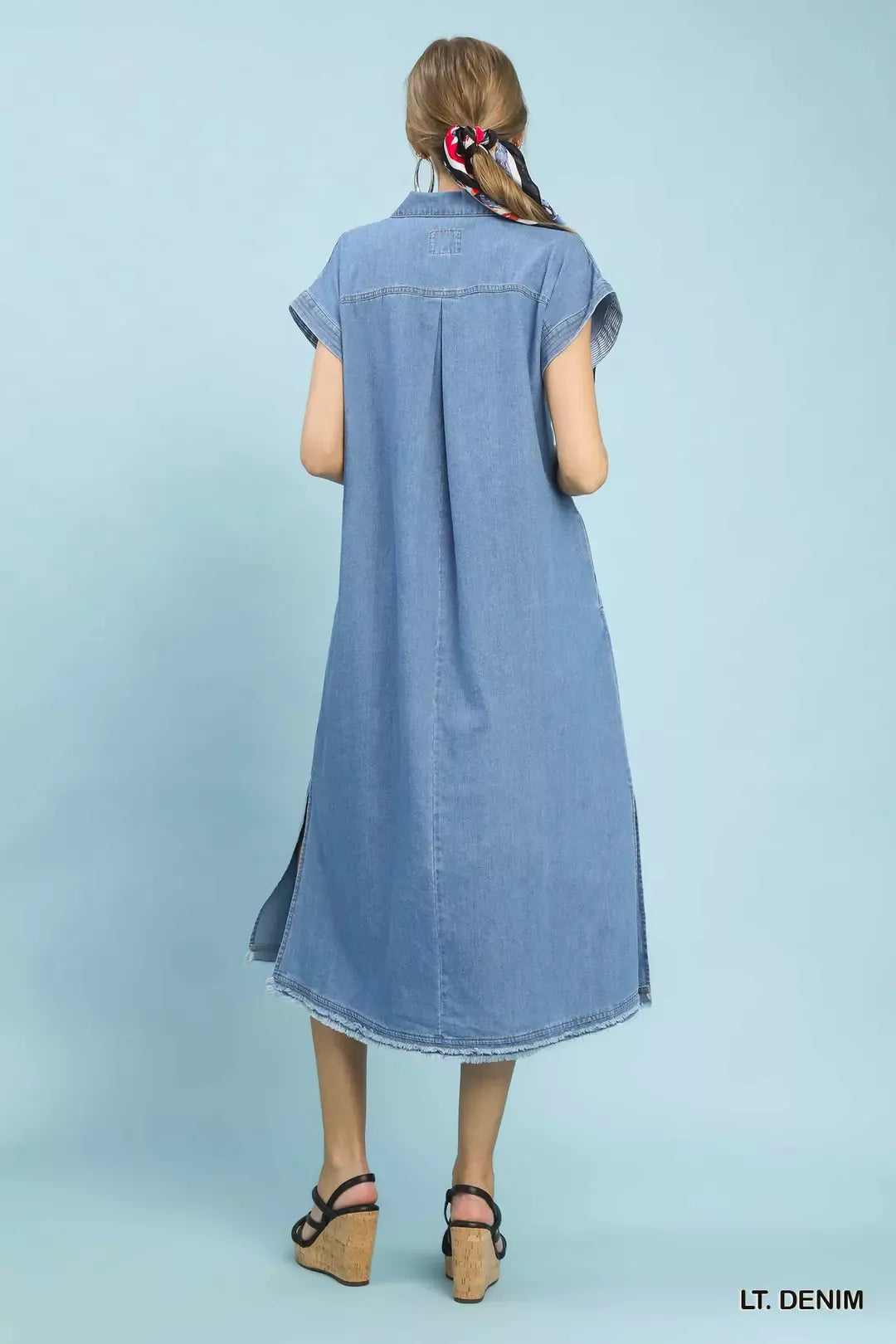 Umgee Stone Washed Collared Denim Midi Dress - Lilixa.store