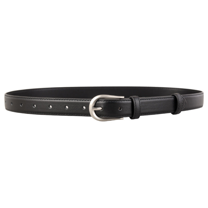 Classic Leather Belt with Silver Buckle - Lilixa.store