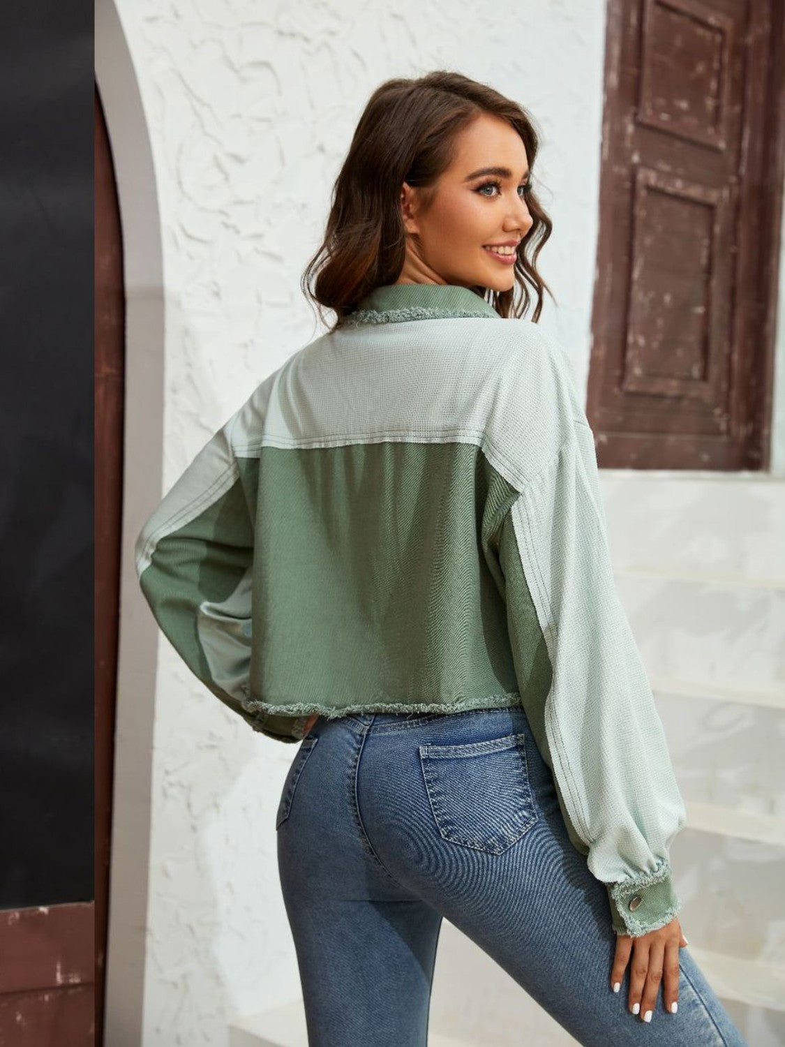 Color Block Crop Jacket with Pockets, view 5