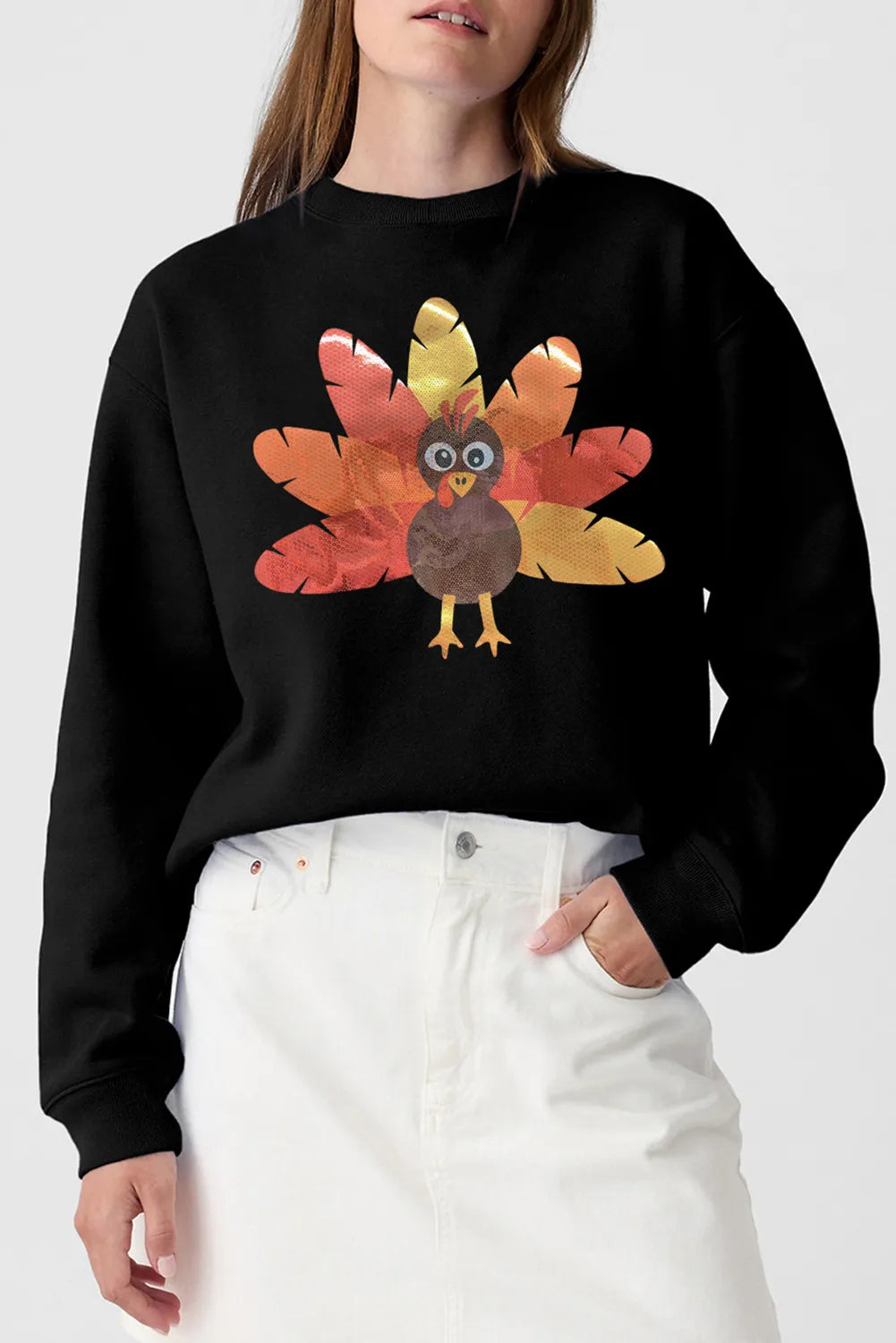 Graphic Round Neck Long Sleeve Sweatshirt - Lilixa.store