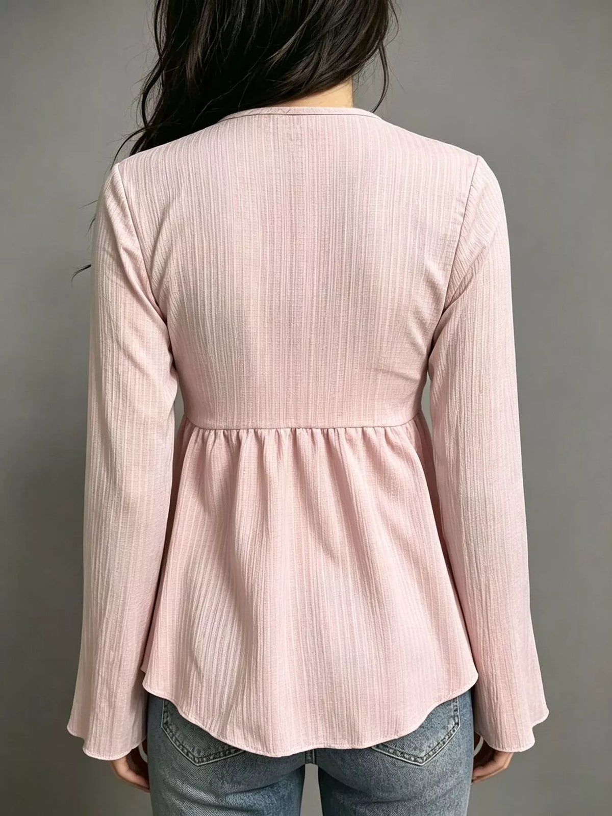 Tie-Front Flare Sleeve Blouse - Lilixa.store