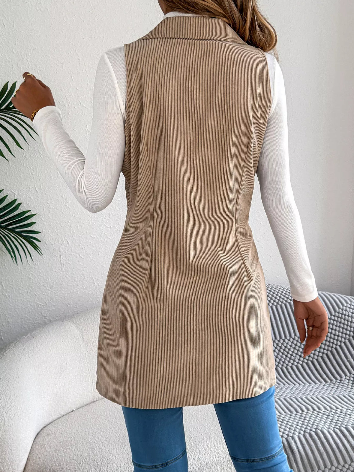 Double-Breasted Long Vest Coat - Lilixa.store