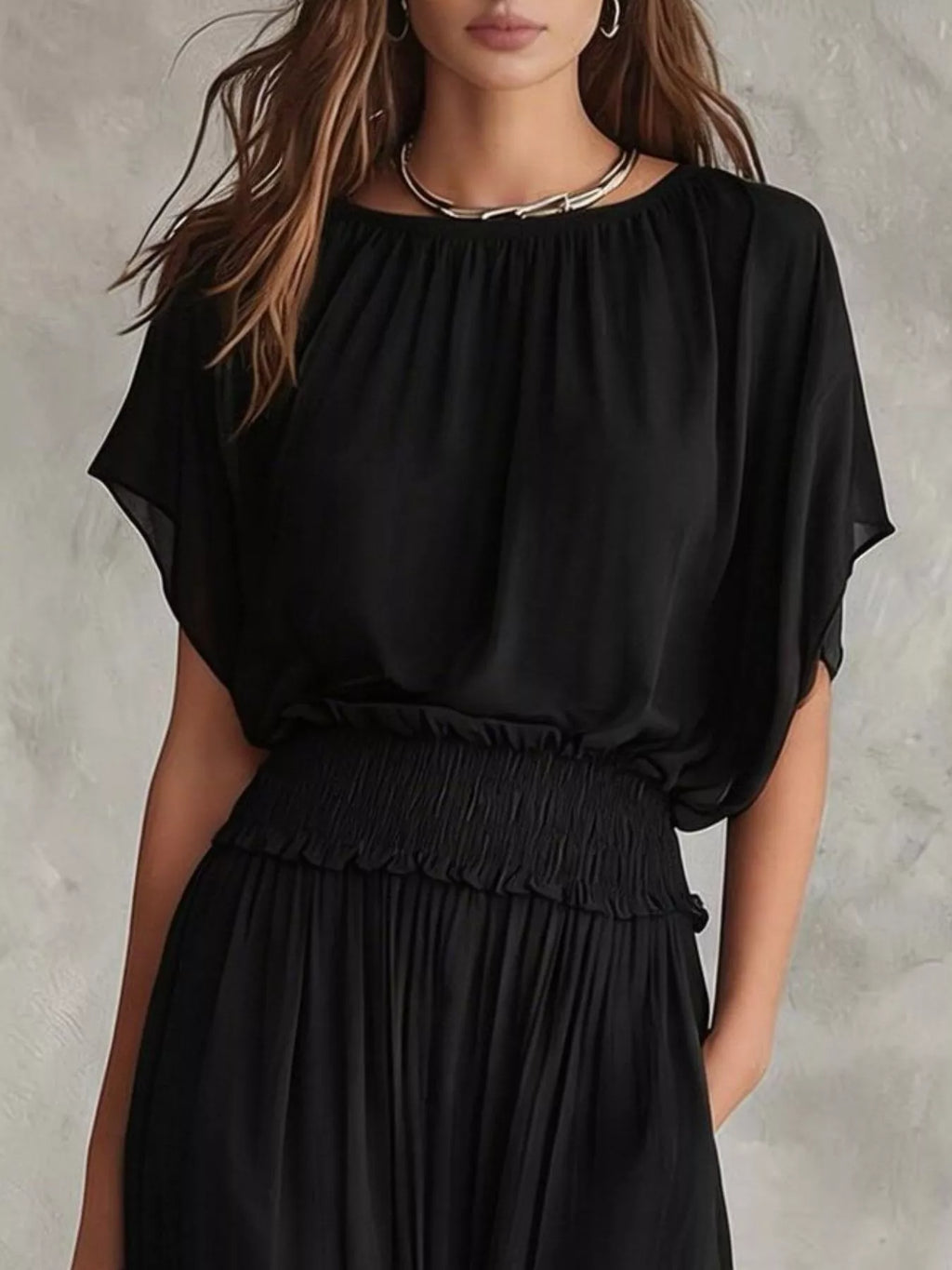 Chiffon Maxi Dress with Smocked Waist - Lilixa.store