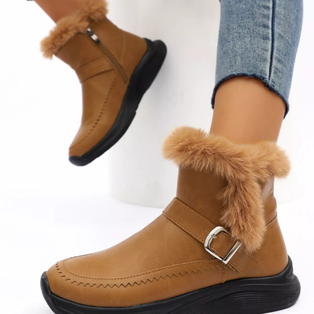 Faux Fur Lined Winter Ankle Boots - Lilixa.store