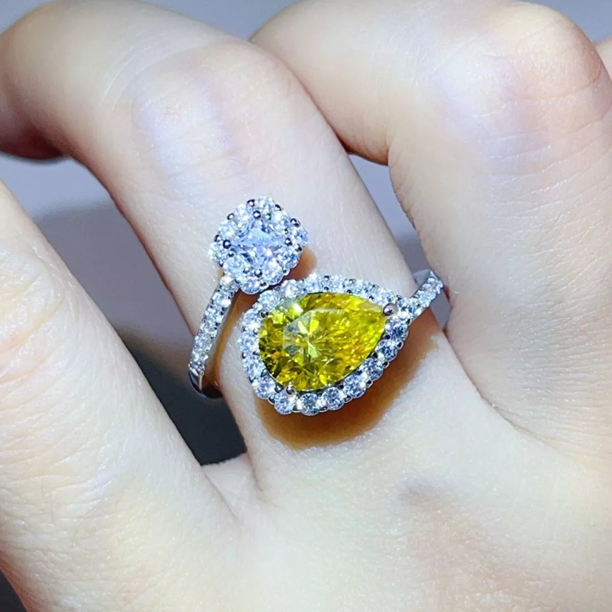 2 Carat Moissanite 925 Sterling Silver Bypass Ring in Yellow, view 4