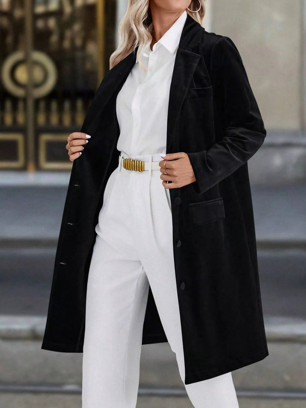 Lapel Collar Long Sleeve Longline Coat - Lilixa.store