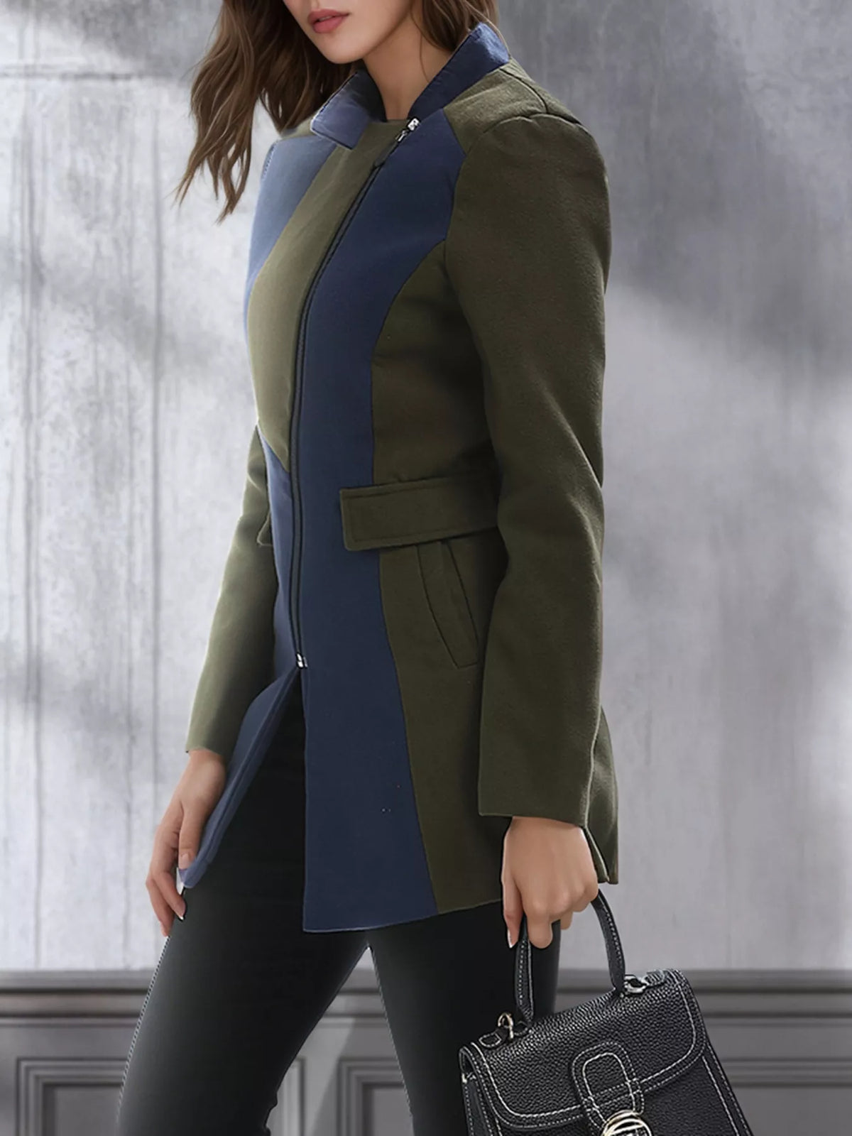 Color Block Zip Up Outerwear - Lilixa.store