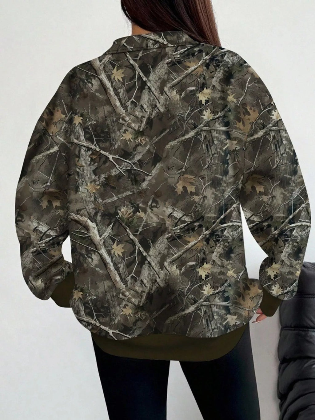Quarter-Zip Printed Sweatshirt with Ribbed Cuffs - Lilixa.store