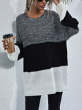Color Block Round Neck Oversized Sweater - Lilixa.store
