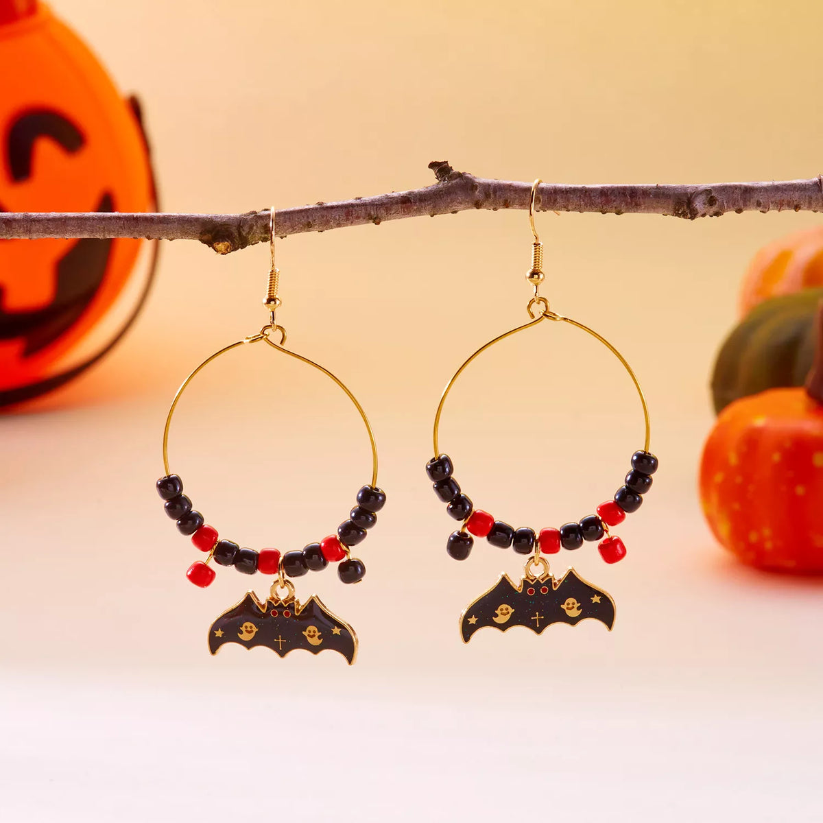 Halloween Bat Charm Hoop Earrings - Lilixa.store