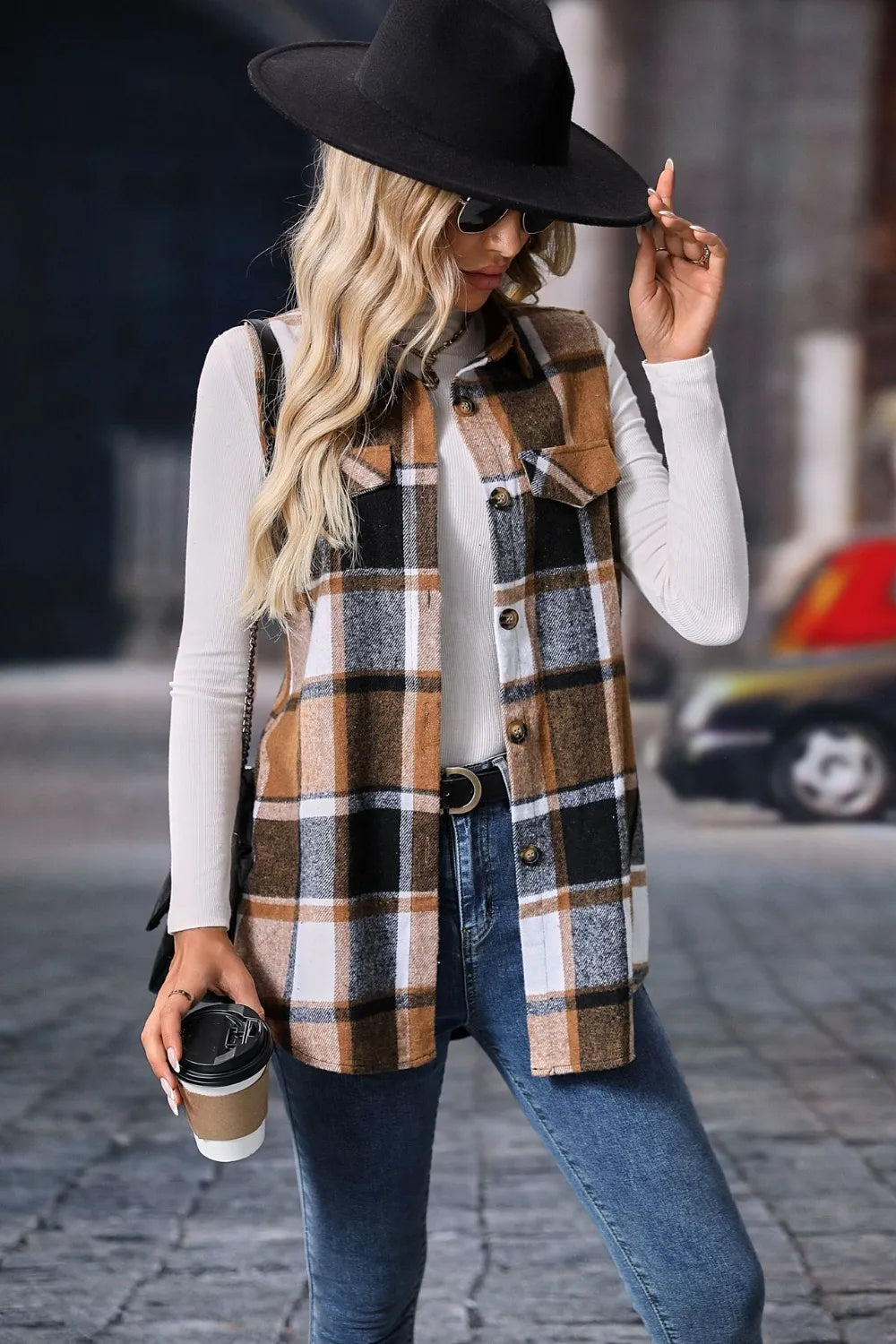 Plaid Button Up Vest Coat - Lilixa.store