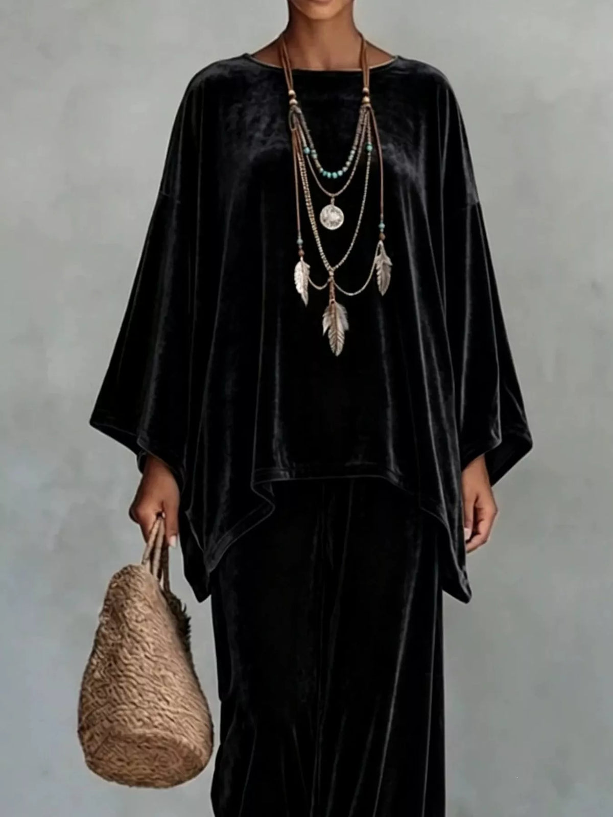 Full Size Asymmetrical Top and Wide Leg Pants Set Plus Size, view 3