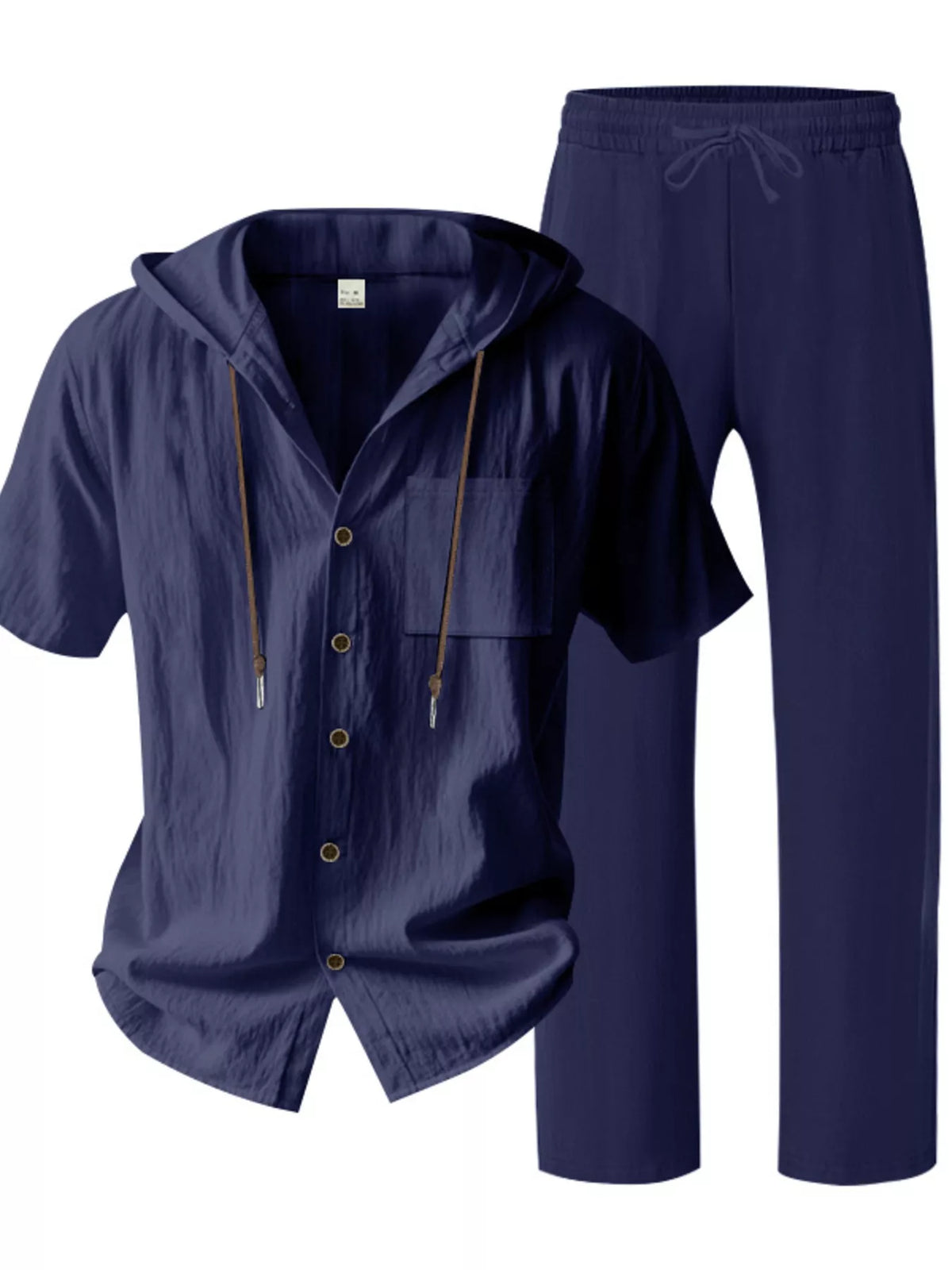 Men's Full Size Casual Hooded Short Sleeve Shirt and Pants Two-Piece Set Plus Size - Lilixa.store
