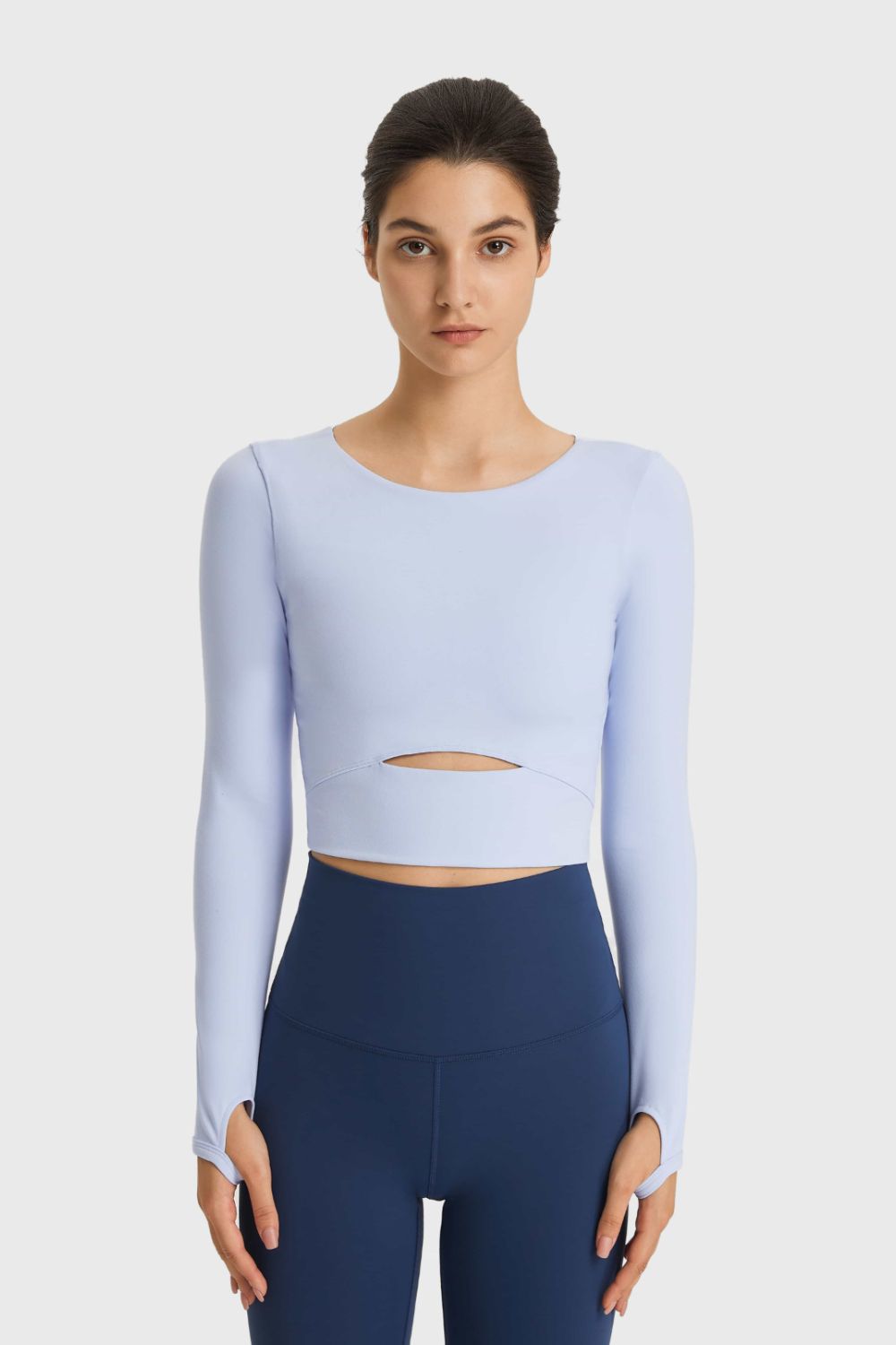 Millennia Cutout Long Sleeve Cropped Sports Top - Lilixa.store