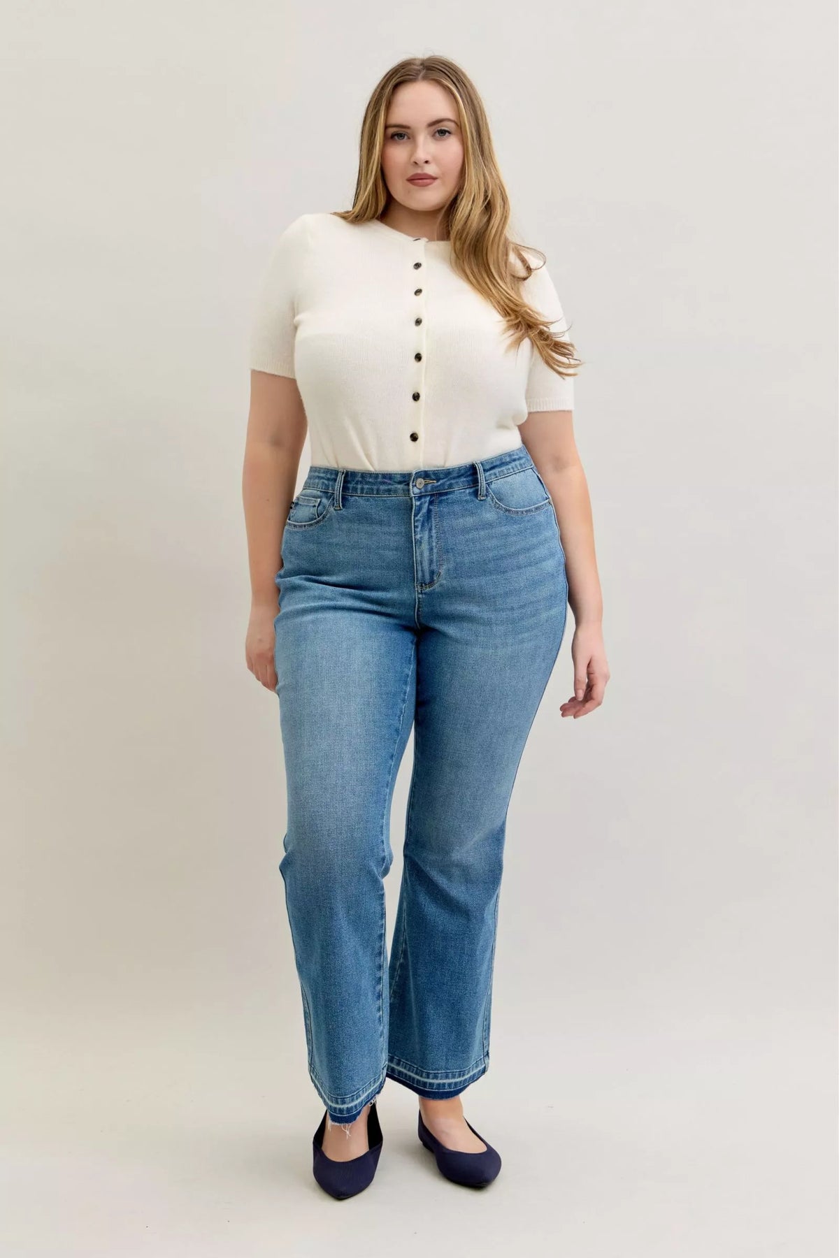 Judy Blue Full Size Mid Rise Slim Bootcut Tummy Control Release Hem Jeans Plus Size - Lilixa.store